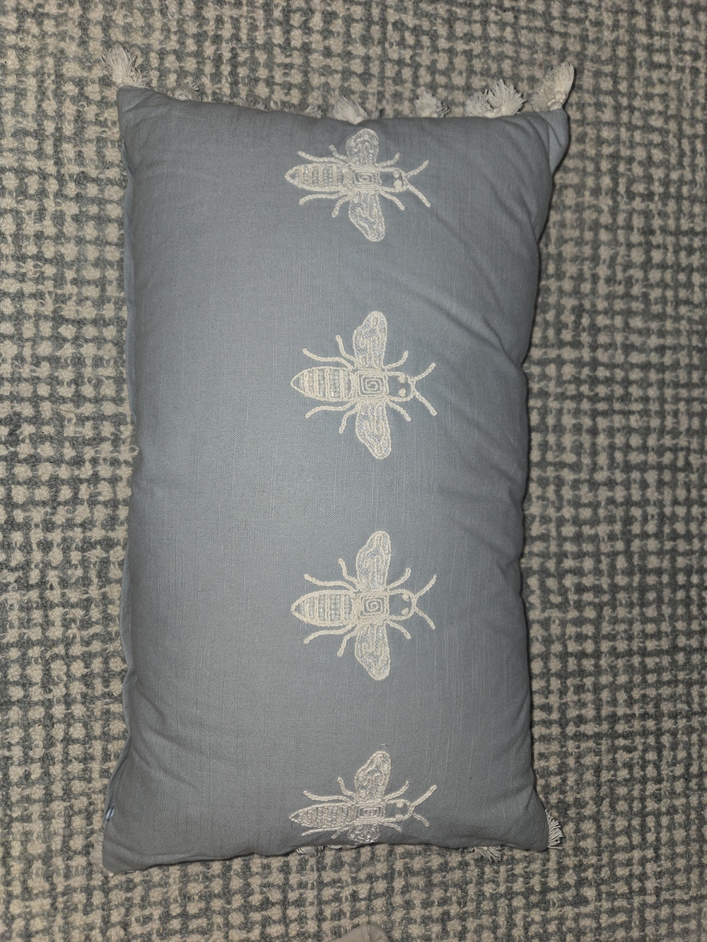 Blue Bee Embroidered Accent Pillow by